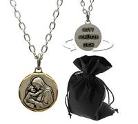 Lunexus Jungfrau Maria Collana con bambino - Medaglione benedetto con incisione Gott schütze dich, ciondolo in acciaio inox con catena da 60 cm e sacchetto di velluto, gioielli religiosi, patrono