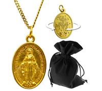 Lunexus Madonna Maria Medaglia - Benedetto - Ciondolo dorato con croce posteriore - Gioielli cattolici con incisione italiana - Catena in acciaio inox 60 cm - Regalo per battesimo, comunione, cresima