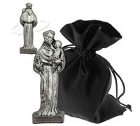 Lunexus Mini personaggio di santo Antonio con bambino - figura in metallo argento 3 cm - autoportante in custodia trasparente - benedetto con certificato - personaggio tascabile per auto viaggio