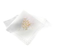 Lunexus Panno decorativo per battesimo 35 x 35 cm, bianco con ricamo dorato a croce e colomba e bordo in pizzo, panno decorativo per battesimo, candela, pietra per battesimo, comunione, cresima e