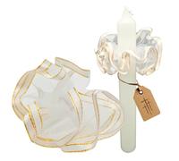 LUNEXUS Protezione antigoccia per candele - bianco e oro, protezione antigoccia in tulle con bordo dorato, raccogli gocce per candela battesimo e matrimonio, Ø 1-4,5 cm, scarico pulito senza macchie