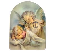 Lunexus Quadro da parete con angelo custode 20 × 14,5 cm - Angelo sveglia sul bambino - Quadro in legno fatto a mano con patina - Benedetto con certificato di consacrazione cattolica - Regalo