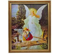 Lunexus Quadro da parete con angelo custode, 27 × 22 cm, cornice in oro, angelo porta bambini sopra il ponte, immagine in vero vetro con certificato, qualità fatta a mano dalla Germania, regalo per