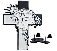 Lunexus Spilla a forma di croce con Gesù volto - Lapel Pin in bianco e nero 2,54 × 3,30 cm - doppia chiusura a farfalla - benedetto con certificato - regalo per battesimo, comunione, cresima