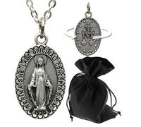 Lunexus Vergine Maria Collana color argento - benedetto - Ciondolo cristiano 2,4 cm con croce posteriore - Collana Madonna per donne uomini bambini - 60 cm in acciaio inox - Medaglia regalo