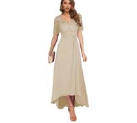 Lunga Madre della Madre della Sposa per Donne in Pizzo Chiffon A-Line Abito da Sera a Bassa Festa Bassa,Champagne,XS