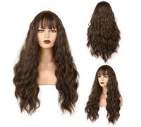 Lunga mescolare le parrucche delle donne di Brown rosa con viti ricci sintetiche resistenti al calore Bangs for afroamericane(2)