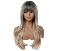 Lunga Parrucca Bionda Ombré Da Donna - Parrucca Liscia Da 22 Pollici Con Frangia - Parrucca Sintetica Dall'aspetto Naturale, Ideale Per L'uso Quotidiano E Per Le Feste