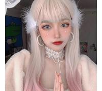 Lunghe Parrucche Dritte Gradiente Colore Highlights Per Le Donne Ragazze Lolita Harajuku Jk Parrucca Per Cosplay Partito Halloween (Rosa sfumato)