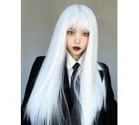 Lunghe Parrucche Dritte Gradiente Colore Highlights Per Le Donne Ragazze Lolita Harajuku Jk Parrucca Per Cosplay Partito Halloween (White)