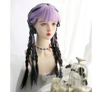 Lunghe Parrucche Dritte Gradiente Colore Highlights Per Le Donne Ragazze Lolita Harajuku Jk Parrucca Per Cosplay Partito Halloween (Nero con viola)