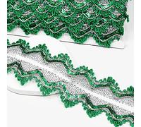 Lunghezza 15 yard, Larghezza 4 cm/1,97 pollici, nastrino di merletto con strass Argento e Verde, nastrino per decorazioni, adatto per sposa in occasione di matrimonio