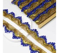 Lunghezza 15 yard, Larghezza 4 cm/1,97 pollici, nastrino di merletto con strass oro e blu regale, nastrino per decorazioni e lavori manuali, adatto per la sposa in occasione di matrimonio, per i costu