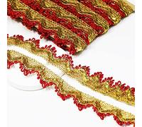 Lunghezza 15 yard, Larghezza 4 cm/1,97 pollici, nastrino di merletto con strass oro e rosso, nastrino per decorazioni, adatto per sposa in occasione di matrimonio (oro e rosso)