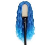Lunghi capelli ondulati blu for donna, parrucca Ombre con parte centrale, parrucche sintetiche ricci naturali da 26 pollici for l'uso quotidiano