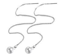 Lunghi orecchini con piccole perle in argento 925 con moderna catenella, per le donne