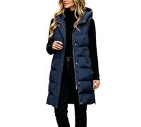 Lunghi piumini per le donne con cappuccio senza maniche caldo inverno | Gilet invernale lungo da donna con cappuccio, senza maniche, lunghezza estesa, cerniera intera, caldo piumino capispalla Fit