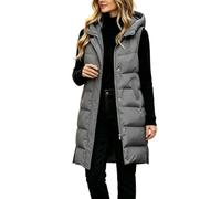 Lunghi piumini per le donne con cappuccio senza maniche caldo inverno | Gilet invernale lungo da donna con cappuccio, senza maniche, lunghezza estesa, cerniera intera, caldo piumino capispalla Fit