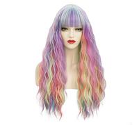 Lungo Arcobaleno Colorato Parrucca Con Bang, TOMIGO Multi Colore Lungo Arcobaleno Parrucche Capelli Sintetici Per le Donne Halloween Costume di Carnevale