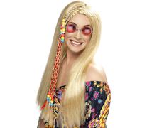 Lungo Bionda Hippy Parrucca 1960s 70s Costume Hippie Accessorio Donna Uomo +