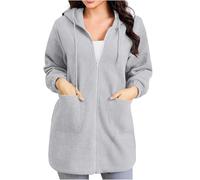 Lungo Felpa Donna con Zip Cappuccio Giacca Elegante Scollo a V Top Manica Lunga Cardigan Felpe con Zip 2 Tasche Invernali Sweatshirt Cappotto Eleganti Pullover Hoodie Y2K Streetwear Comode Classico