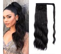 Lungo ponytail Extension Curly Wavy Synthetic Hairpieces Wrap Around Pony Tail Hairpiece Hair Pony Extension for Women Girl (1b# nero, 22inch wavy)