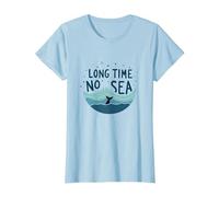 Lungo Tempo Senza Mare: giocosa Avventura Balena oceanica Maglietta, Donna, Celeste, M