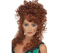 Lungo Zenzero Saloon Ragazza Costume Con Ricci Perm Barrette Wench Parrucca