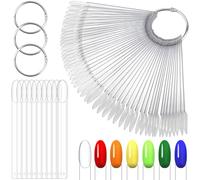 Lunhoo 200 bastoncini per campioni di unghie, per esibire il colore delle unghie e consigli di pratica, in plastica trasparente, forma rotonda con 4 anelli in metallo