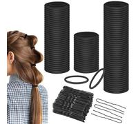 Lunhoo Set di 300 forcine per capelli nere e fasce per capelli, include 150 fasce elastiche da 4 mm e 150 forcine a forma di U, supporto per coda di cavallo, impugnature per capelli per panini da