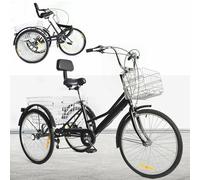 LUNICASHA 24 pollici triciclo per adulti 7 marce triciclo 24" adulto 3 ruote bicicletta con due cestini e schienali triciciclo per anziani adulti donne regolabile in altezza nero