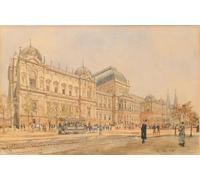 L'Università di Vienna nella Ringstrasse con tram disegnato da cavalli e cifre una vista dell'edificio ancora in costruzione nel 1878 (eretto da Heinrich von Ferstel 1873-1884) (1878)