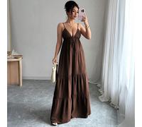 LUNNELUX Abito lungo da donna, con scollo a V e linea ad A, stile elegante e casual leggero, adatto per vacanze al mare, feste, stagione del ritorno a scuola estiva L,M,S,XLTessuto intrecciato