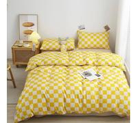 Lunoroey Set Copripiumino Giallo Singola Taglia Grigio Chiaro E Bianco A Scacchiera Geometrica Trapunta In Microfibra Leggera E Morbida Per Tutte Le Stagioni
