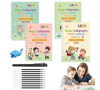 Lunyloer Magic Grooved Practice Copybook, 4 quaderni riutilizzabili scanalati per bambini con aiuto per la scrittura a mano per imparare a scrivere età 3-8 (4 libri + 1 penna stilografica + 10