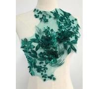 LUNYY 1 Pezzo di Paillettes Applique Verde Scuro Ricamo Fiore 3D Applique in Pizzo Tessuti per Abiti Fai da Te Materiale per Matrimoni Pizzo