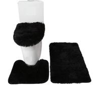 LuoAXINN 3pcs/set Solid Color Bathroom Mat Set Fluffy Hairs Bath Carpets Modern Toilet Lid Cover Rugs Kit Rectangle 50 * 80 50 * 40 45 * 50cm per Vasca da Bathroom o Come WC(Black Set)