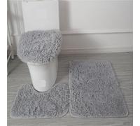 LuoAXINN 3pcs/set Solid Color Bathroom Mat Set Fluffy Hairs Bath Carpets Modern Toilet Lid Cover Rugs Kit Rectangle 50 * 80 50 * 40 45 * 50cm per Vasca da Bathroom o Come WC(Grey Set)