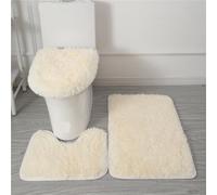 LuoAXINN 3pcs/set Solid Color Bathroom Mat Set Fluffy Hairs Bath Carpets Modern Toilet Lid Cover Rugs Kit Rectangle 50 * 80 50 * 40 45 * 50cm per Vasca da Bathroom o Come WC(Beige Set)