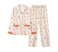 LuoAXINN Set Pigiama da Donna Pigiama in Cotone con Stampa a Farfalla in Autunno Inverno Maniche Lunghe Bavero Stile Semplice Cardigan da Notte Donna Pigiami