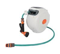 Luocute Avvolgitubo Giardino Retrattile, Supporto a Parete in ABS Resistente 10 M con Ugelli a 8 Modelli, di Ritorno Lento con Blocco di Qualsiasi Lunghezza, per Irrigazione