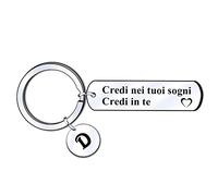 LUODAN Ispirazione Portachiavi Amicizia Regalo Credi nei tuoi sogni,credi in te.Lettera iniziale Alfabeto Portachiavi,per Amici Sorelle Figlia Figlio Ragazza Regali di Laurea Regali di Compleanno (D)