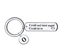 LUODAN Ispirazione Portachiavi Amicizia Regalo Credi nei tuoi sogni,credi in te.Lettera iniziale Alfabeto Portachiavi,per Amici Sorelle Figlia Figlio Ragazza Regali di Laurea Regali di Compleanno (O)