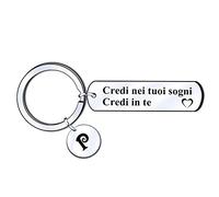 LUODAN Ispirazione Portachiavi Amicizia Regalo Credi nei tuoi sogni,credi in te.Lettera iniziale Alfabeto Portachiavi,per Amici Sorelle Figlia Figlio Ragazza Regali di Laurea Regali di Compleanno (P)