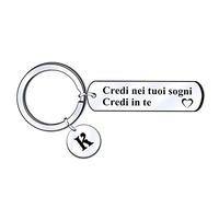 LUODAN Ispirazione Portachiavi Amicizia Regalo Credi nei tuoi sogni,credi in te.Lettera iniziale Alfabeto Portachiavi,per Amici Sorelle Figlia Figlio Ragazza Regali di Laurea Regali di Compleanno (K)