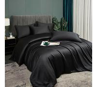 Luofanfei Copripiumino Bambù 240 x 260 nero per adulti 2 persone Parure da letto in tinta unita Lyocell copripiumino in seta liscia setosa set biancheria da letto con cerniera e 2 x 65 x 65 cm federe