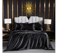 Luofanfei Parure da letto 240 x 260 cm, colore: nero, per adulti e 2 persone, in raso, set copripiumino tinta unita, tinta unita, con chiusura lampo e 2 federe da 65 x 65 cm