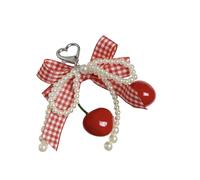 LUOFENG Le ciliegie hanno controllato il Bowknot Keychain con il metallo robusto e il tessuto degli accenti del pizzo delle perle per il fascino della borsa