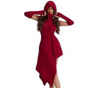 Luojida Vestito gotico da donna, Halloween, vestito medievale, con cappuccio, abito rinascimentale vittoriano, vichingo, pirata, irregolare degrado, da donna, carnevale, rosso S