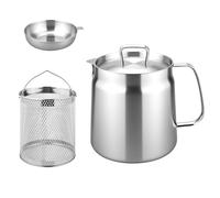 LUOJINYI Barattolo Contenitore Colino Olio in Acciaio Inossidabile 304, 2L Pentola per frittura con filtro a maglia fine, Pentola per Filtro Olio Filtro a Maglia Fine per Friggere e Grasso da Cucina